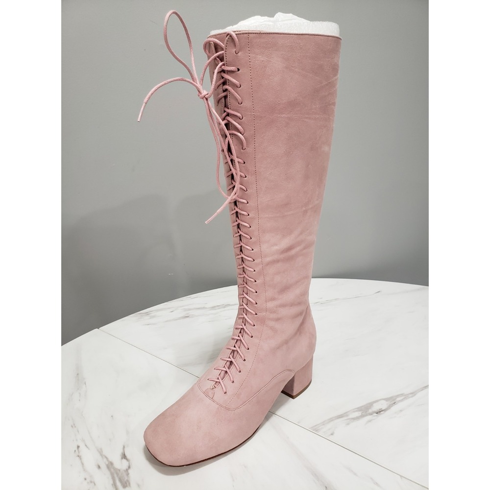 Kate Spade LAKE Knee High Boots Prairie Lace & Zip Up Rose Pink Size 9.5 - Picture 2 of 9